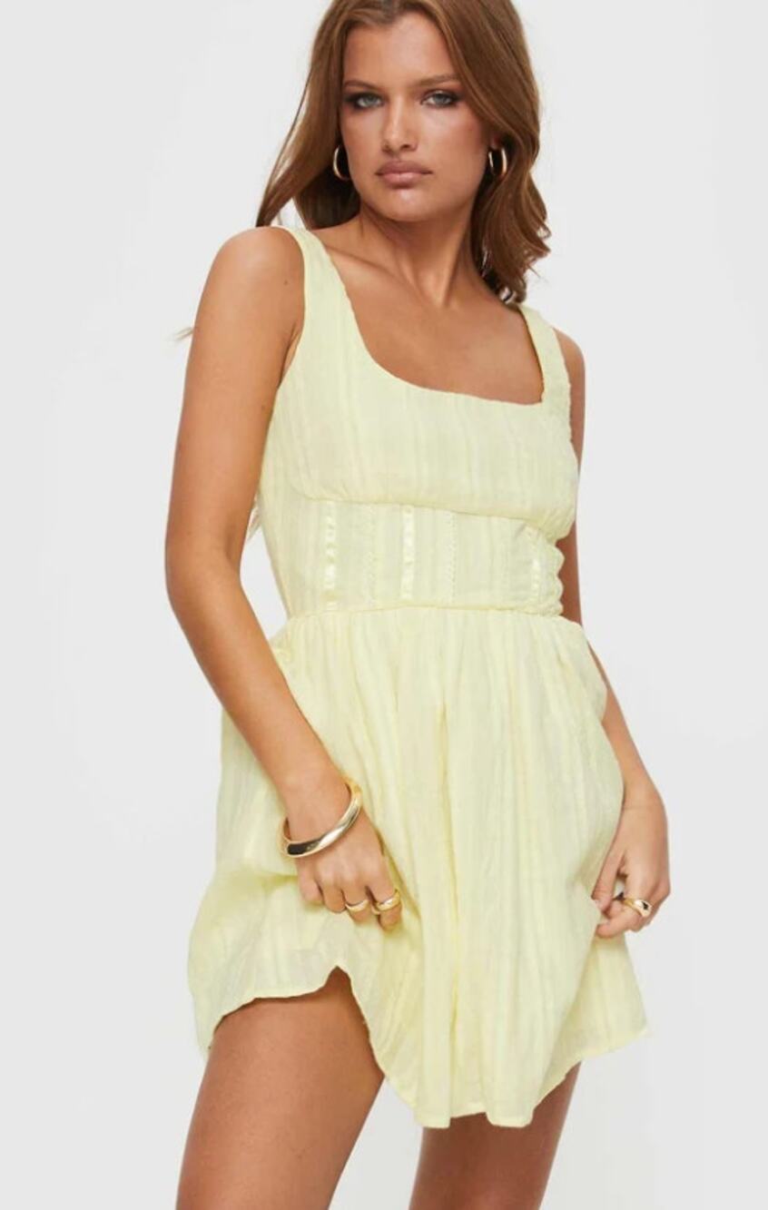 Princess Polly Womens Size 8 Lorinda Lined Sleeveless Mini Day Dress Yellow Boho